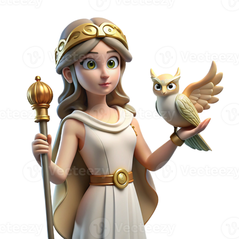 elegant abstract Athena, Goddess of Wisdom, holding owl, high resolution png