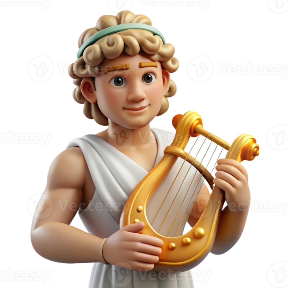 impressive artistic Apollo, God of Music and Light, playing lyre, detailed png