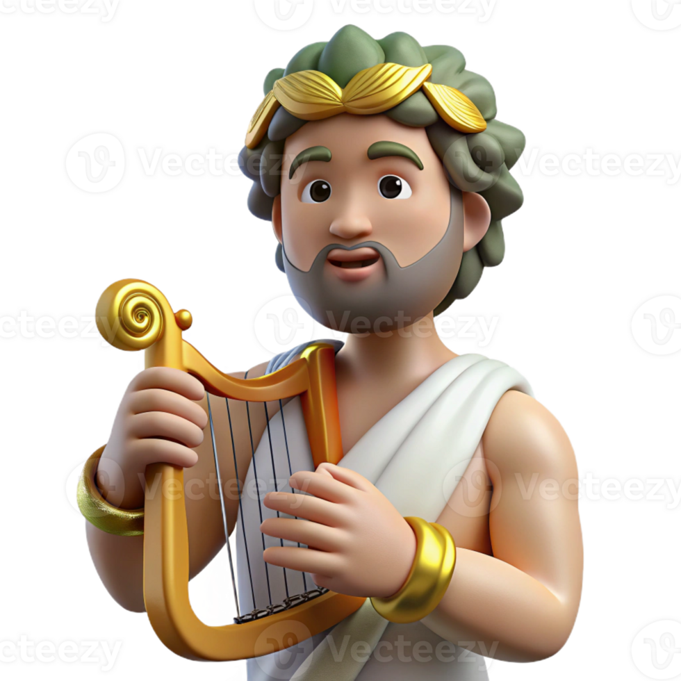 dramatic minimalist Apollo, God of Music and Light, playing lyre, premium png