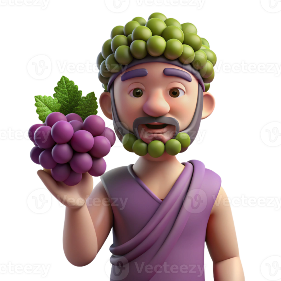 serene vintage Dionysus, God of Wine, holding grapes, exclusive png