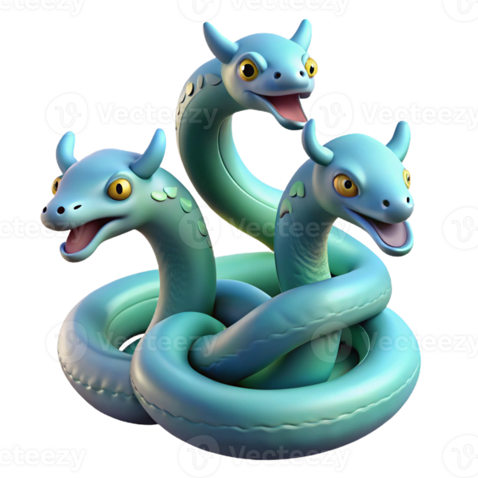 beautiful traditional Hydra, multi-headed serpent, coiled pose, 4K png