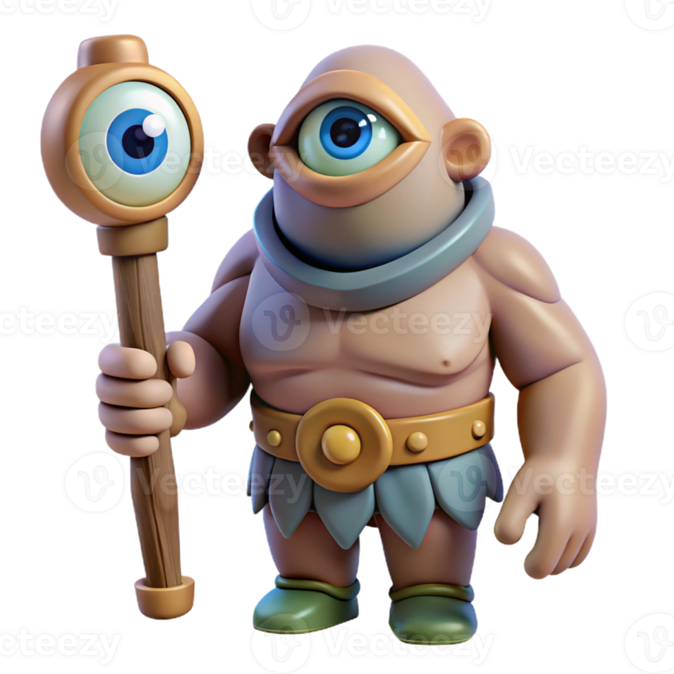 extraordinary traditional Cyclops, one-eyed giant, holding club, genuine png