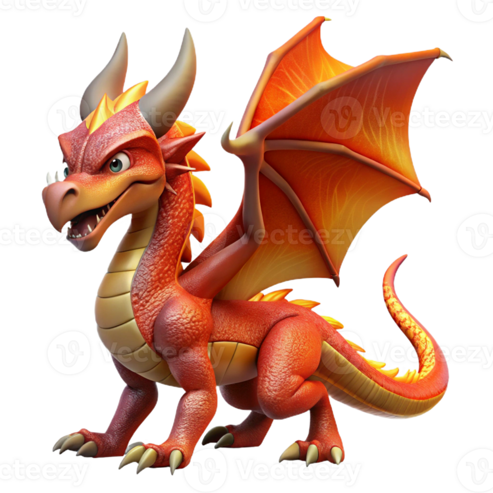 elegant artistic Dragon, fire-breathing reptile, scales and horns, high resolution png