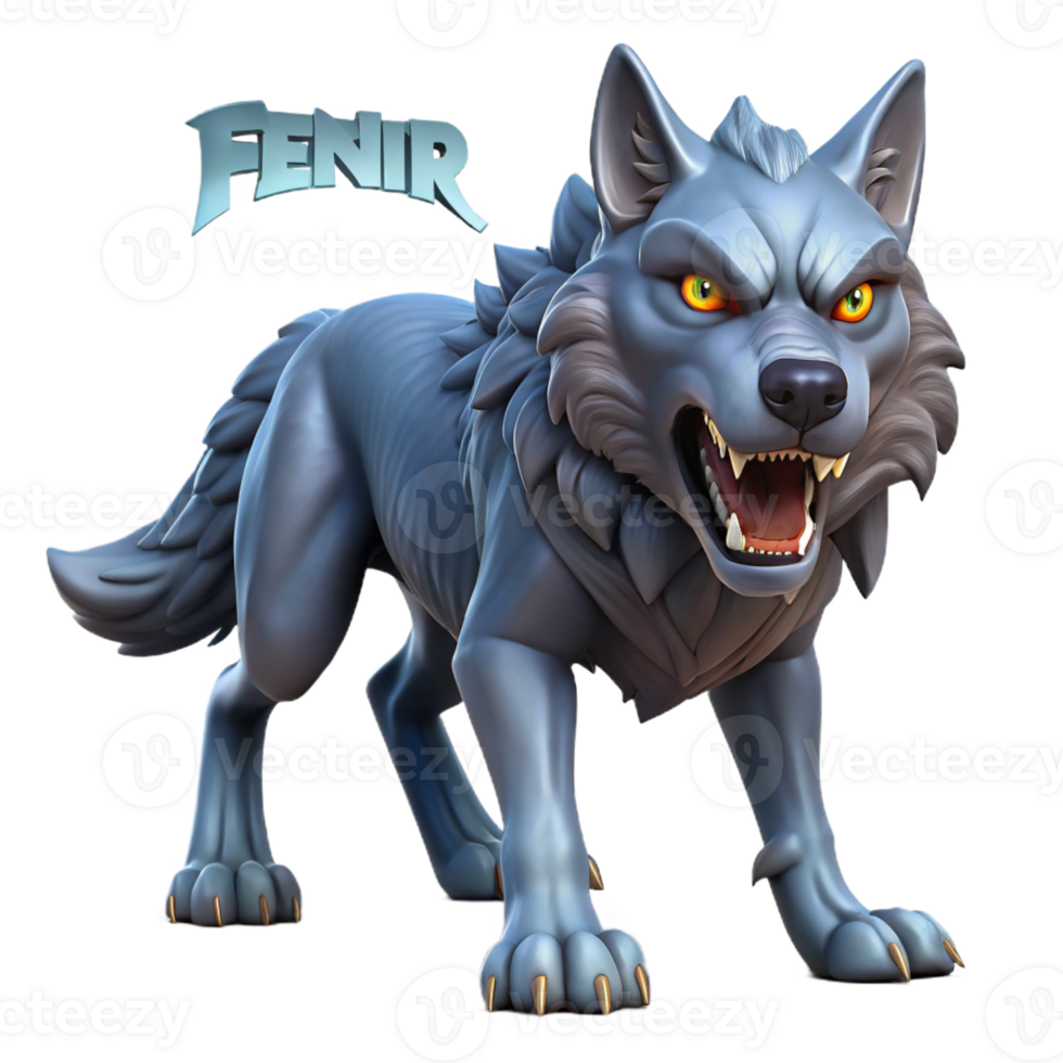 stunning modern Fenrir, monstrous wolf, bound by Gleipnir, genuine png