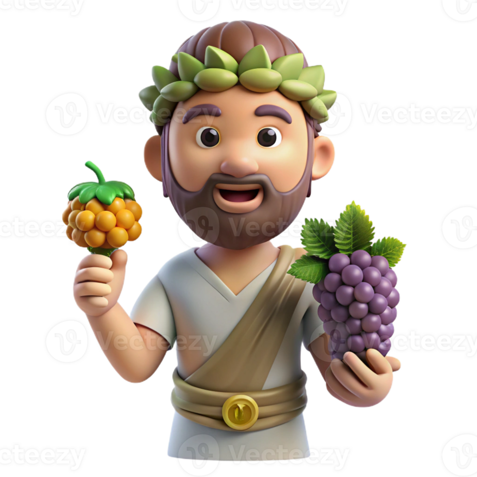 beautiful contemporary Dionysus, god of wine and revelry, holding a grapevine genuine png