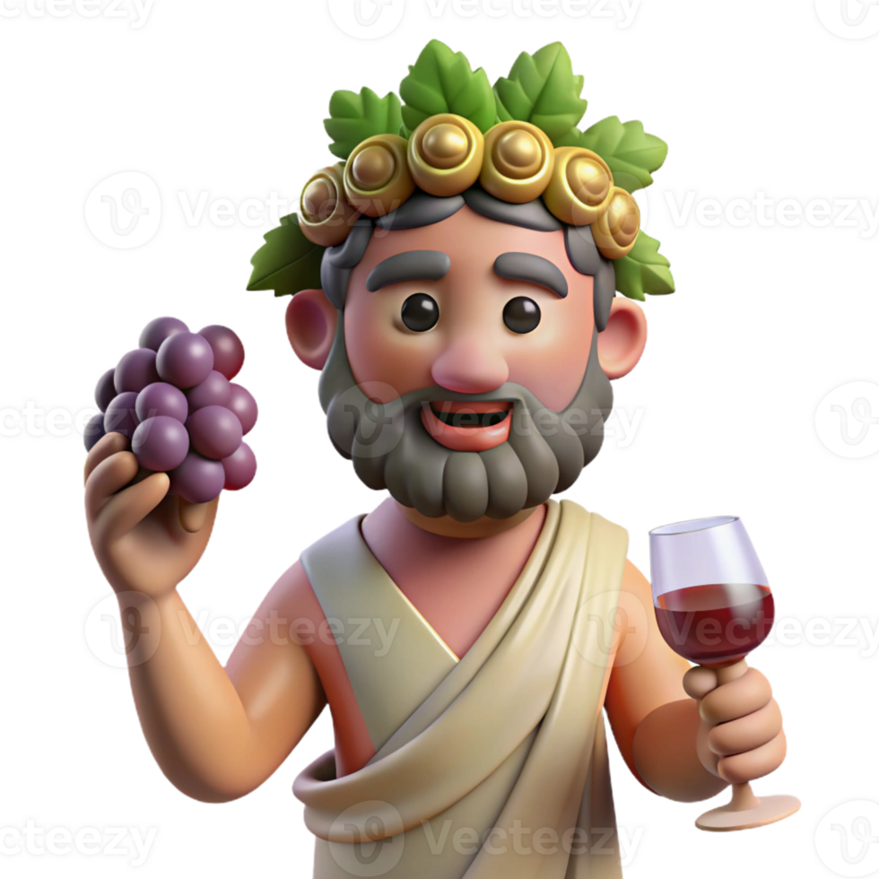 vibrant artistic Dionysus, god of wine and revelry, holding a grapevine original png