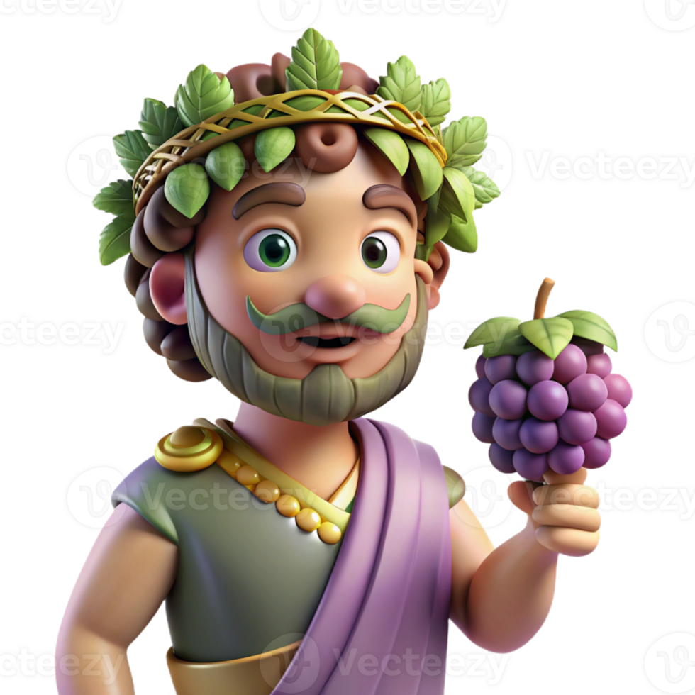 impressive rustic Dionysus, god of wine and revelry, holding a grapevine original png