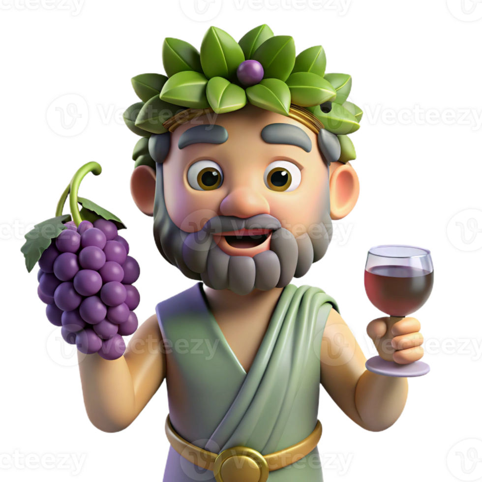 vibrant vintage Dionysus, god of wine and revelry, holding a grapevine authentic png