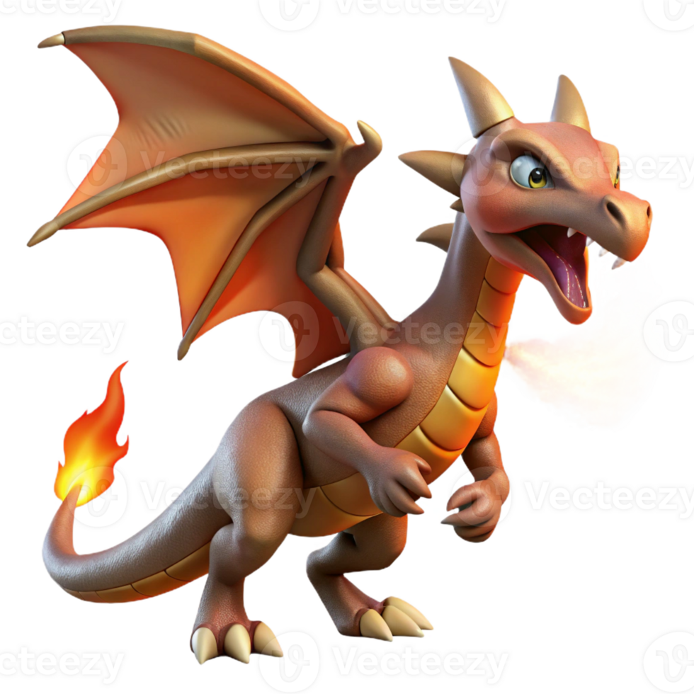 beautiful modern Dragon, fire-breathing mythical creature authentic png