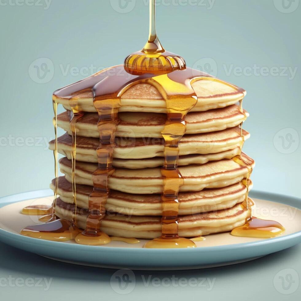Stack of Pancakes with Syrup Pouring Over on a Plate photo