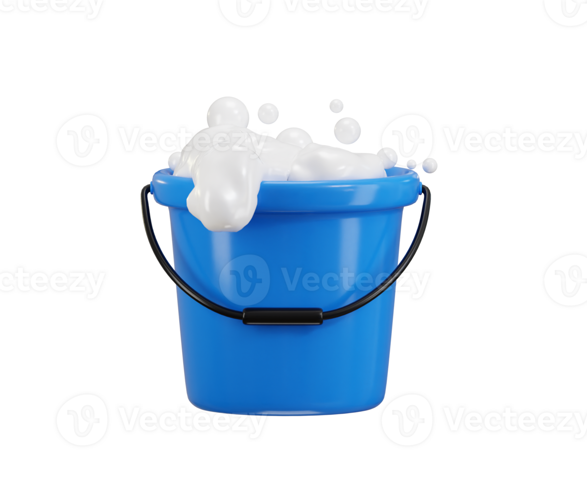 Bucket with foam icon 3d render concept of foam filled bucket house cleaning tools icon illustration png