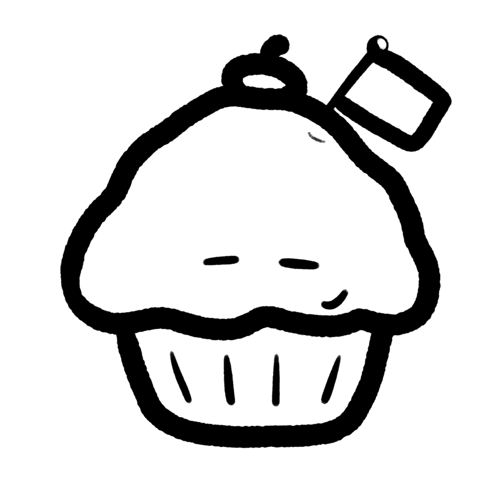 Cute cartoon-style depiction of a smiling cupcake outline doddle, cupcake isolated line art png