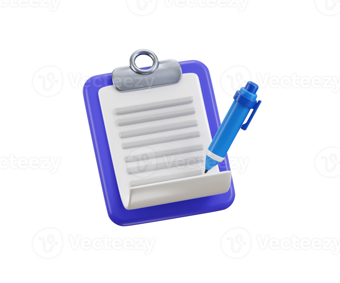 Paper clipboard icon with pen icon 3d render concept of office supplies stationery icon illustration png