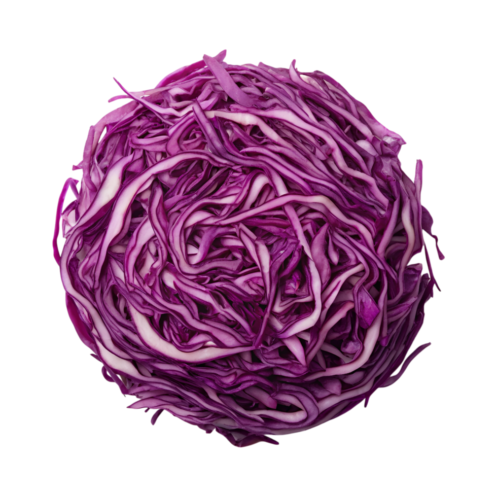 Shredded purple cabbage on transparency background, vibrant and fresh, perfect for salads png