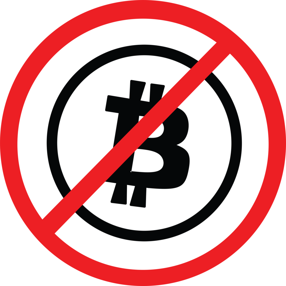 No Bitcoin, icon with a red prohibition sign. Perfect for financial, cryptocurrency, and regulatory them. png