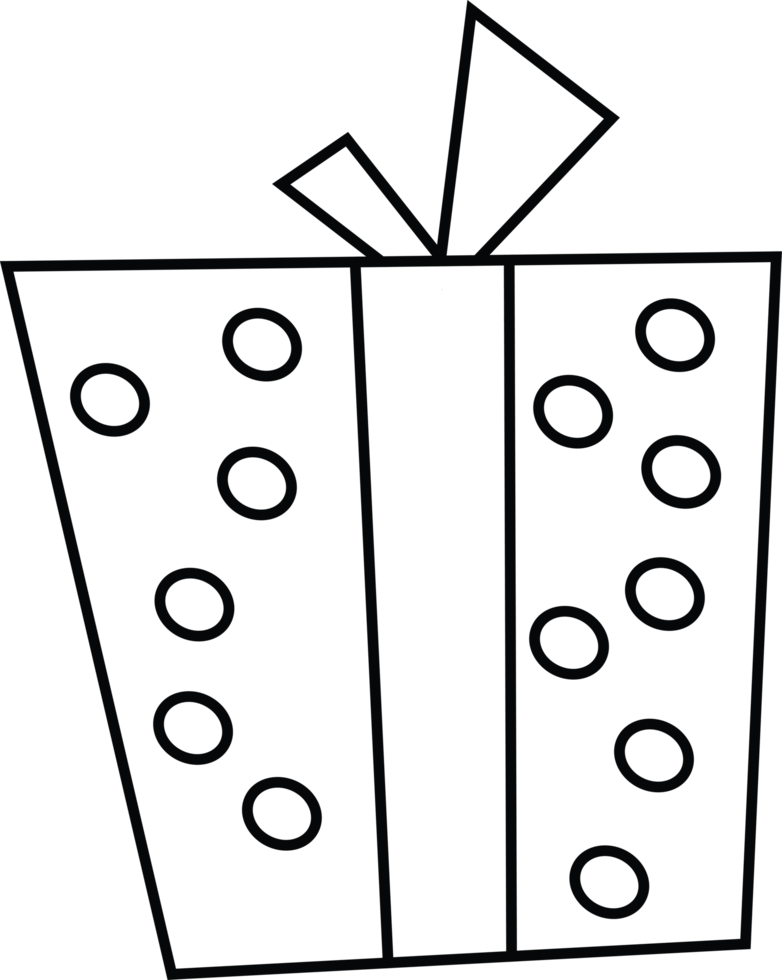 Simple Black and White Gift Box Line Art With Polka Dots png