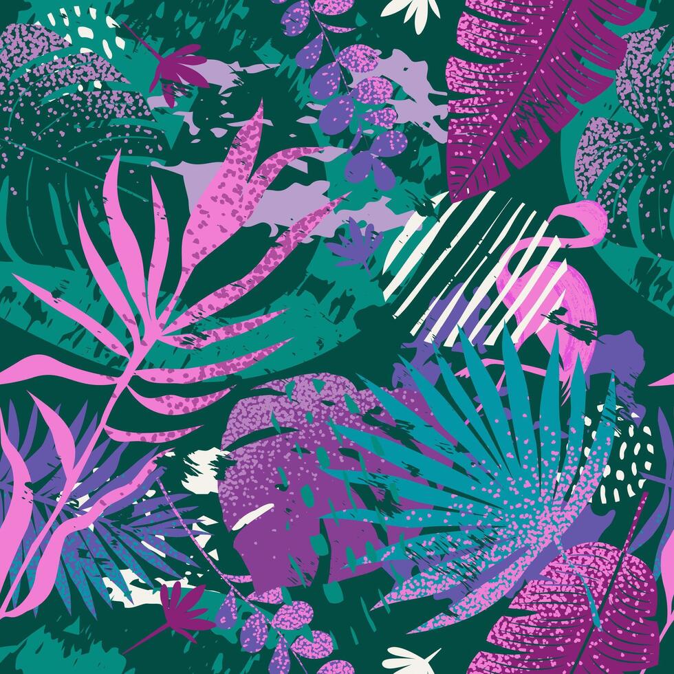 Abstract tropical seamless pattern. Botanical natural background, vibrant colors. vector