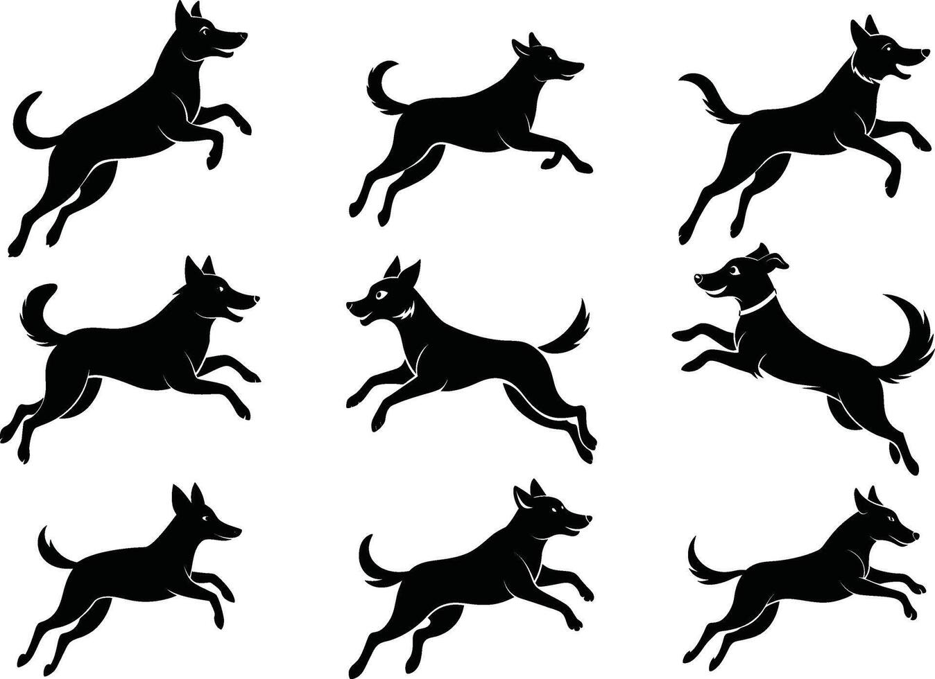 Set of Playful Running Dogs Silhouette Illustration vector