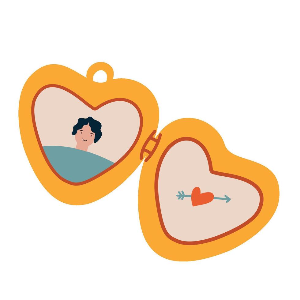 Illustration of a heart-shaped shaped Locket with a photo inside. A hand-drawn Charm. vector