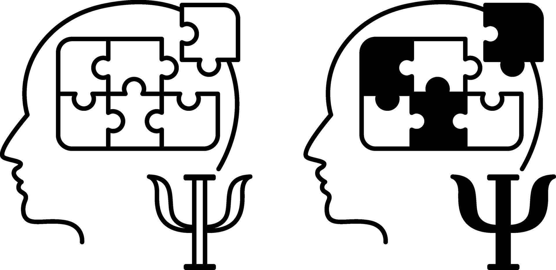 Psychology Icons. Black And White Illustration. Study Of Human Behavior, Thinking, And Emotions. Mental Health. Nutrition Concept vector