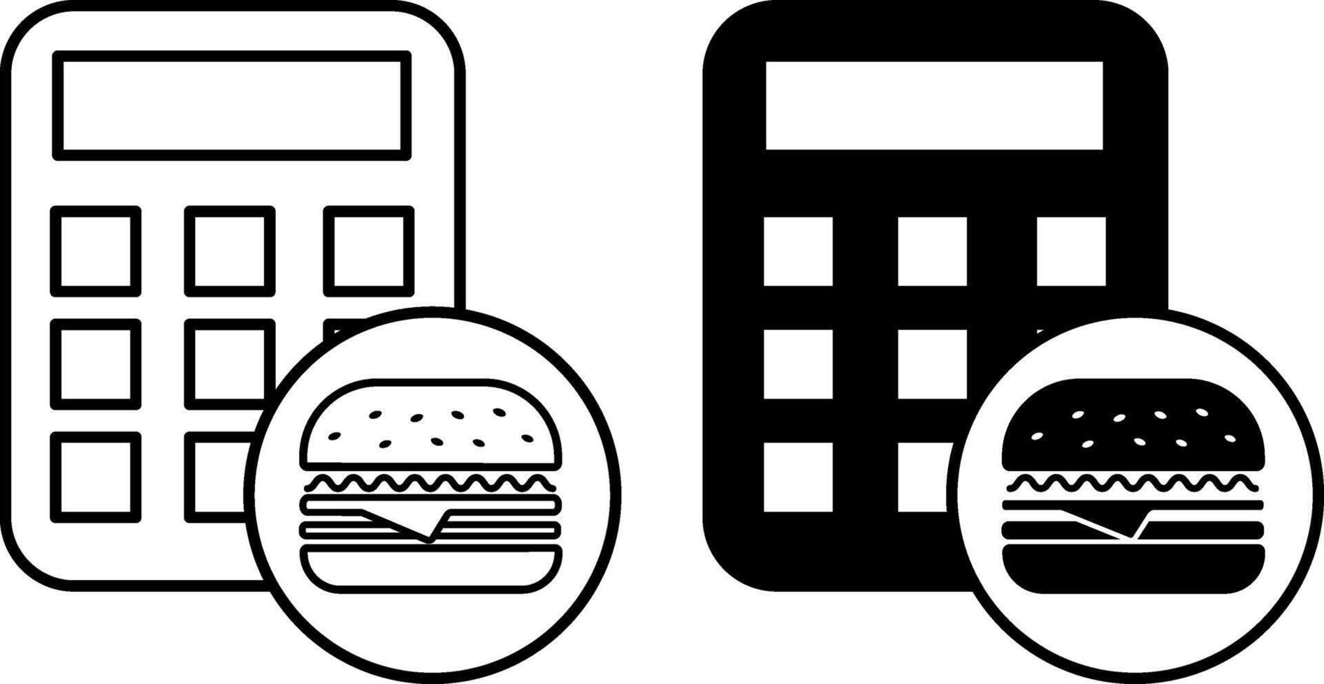 Count Calories Icons. Black and White Illustration. Calculator and Hamburger. Healthy Lifestyle. Nutrition Concept vector