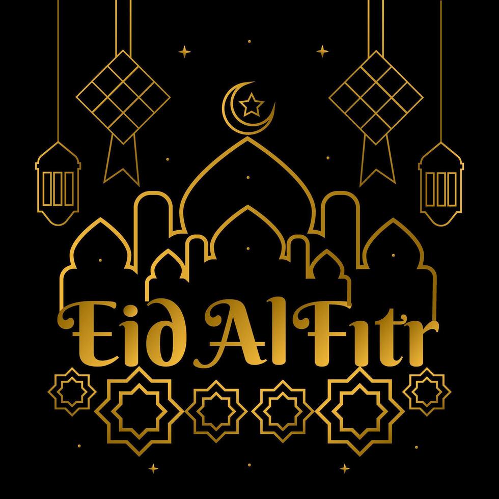 Eid al fitr golden islamic greeting card template background. Illustration design vector