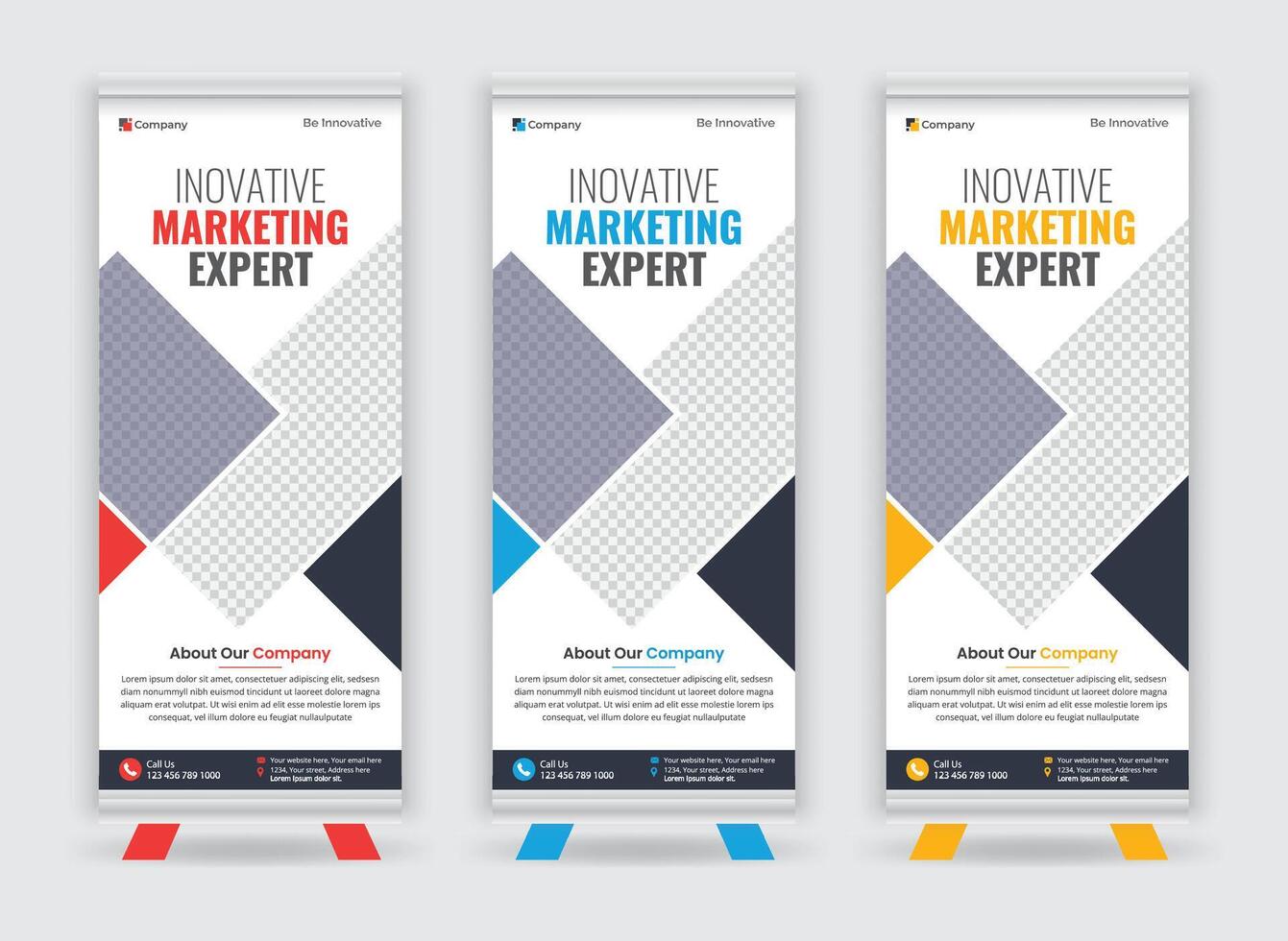 Creative Business Advertising Roll Up Banner with Three Color Combination vector