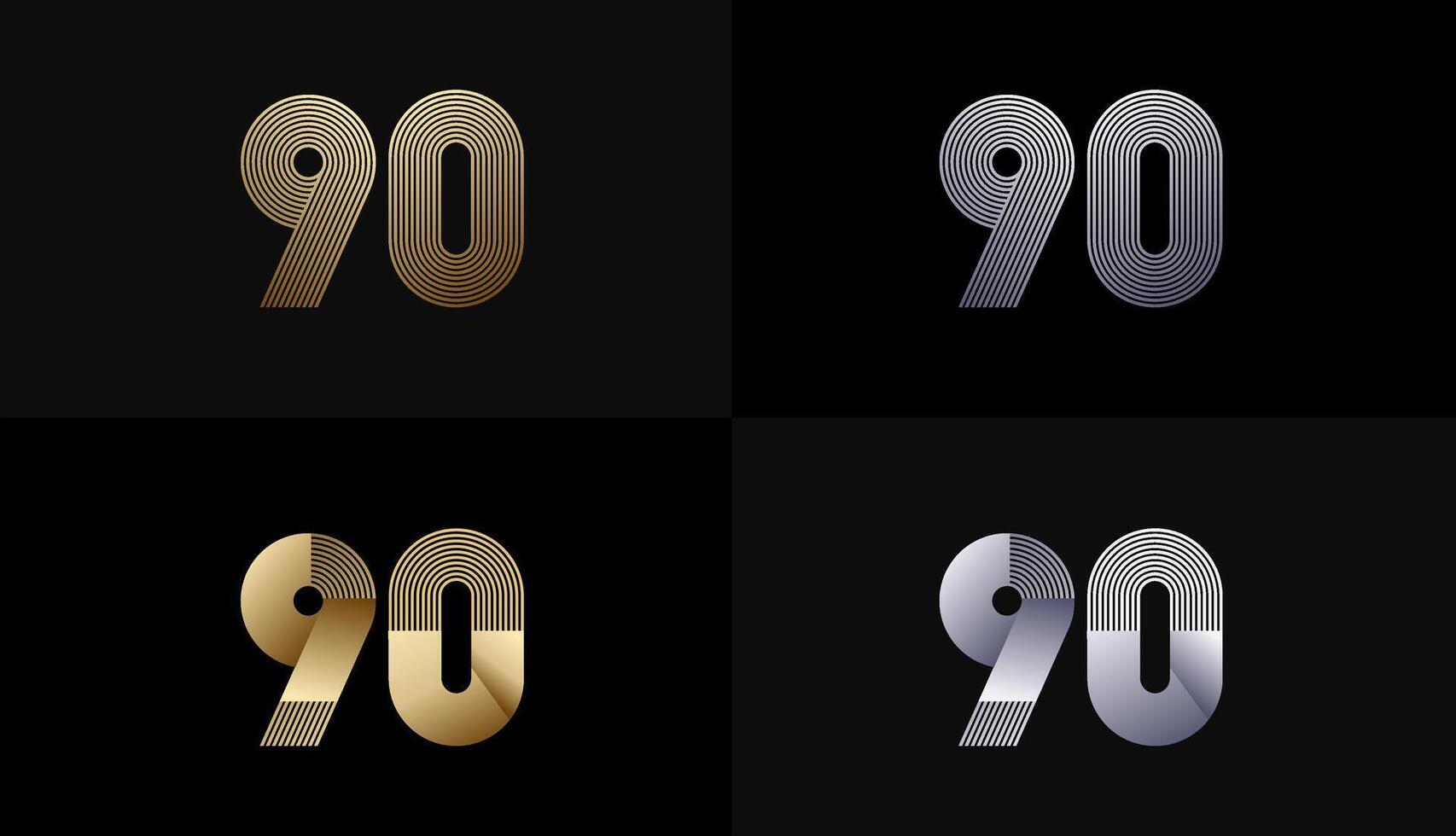 Number Design Line Stripes in Luxury Gold 90th, 90th Years Anniversary with Gold Metallic Line ,Luxury, Line and shape concept. vector