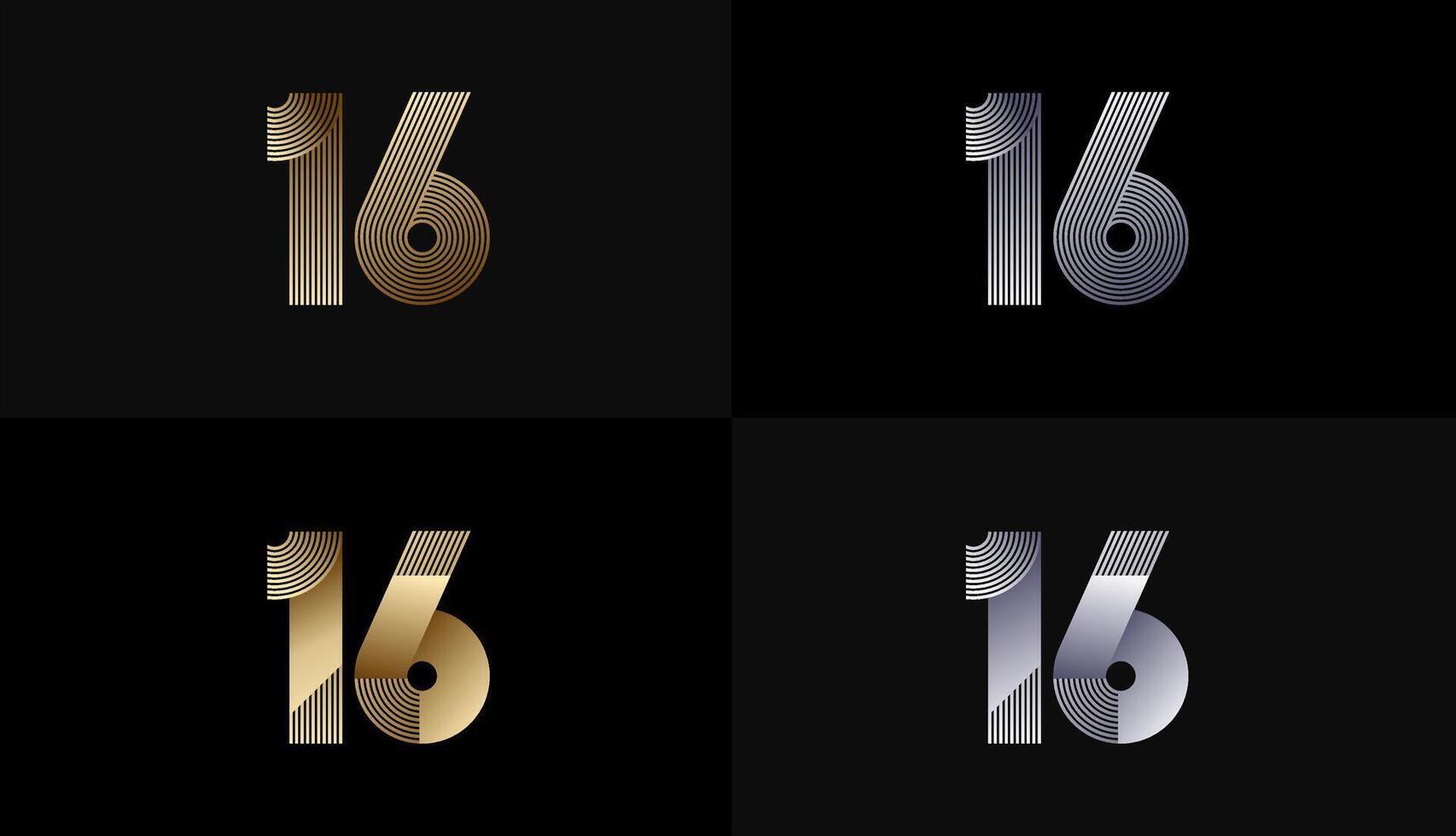 Number Design Line Stripes in Luxury Gold 16th, 16th Years Anniversary with Gold Metallic Line ,Luxury, Line and shape concept. vector