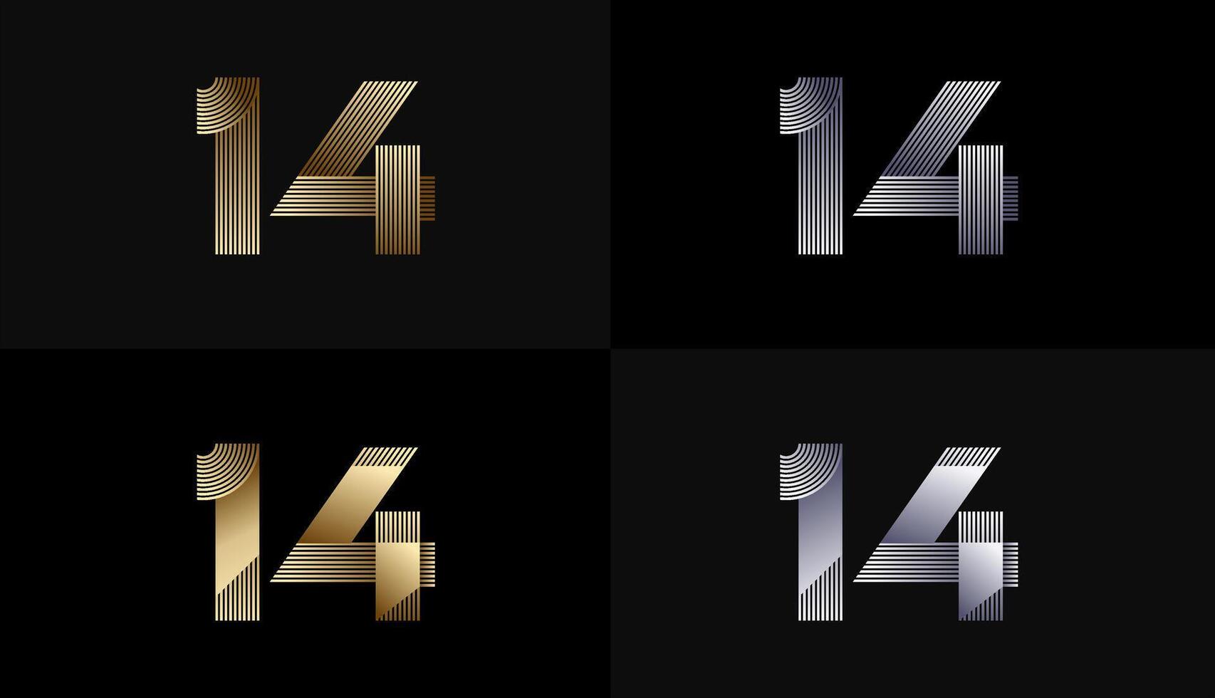 Number Design Line Stripes in Luxury Gold 14th, 14th Years Anniversary with Gold Metallic Line ,Luxury, Line and shape concept. vector