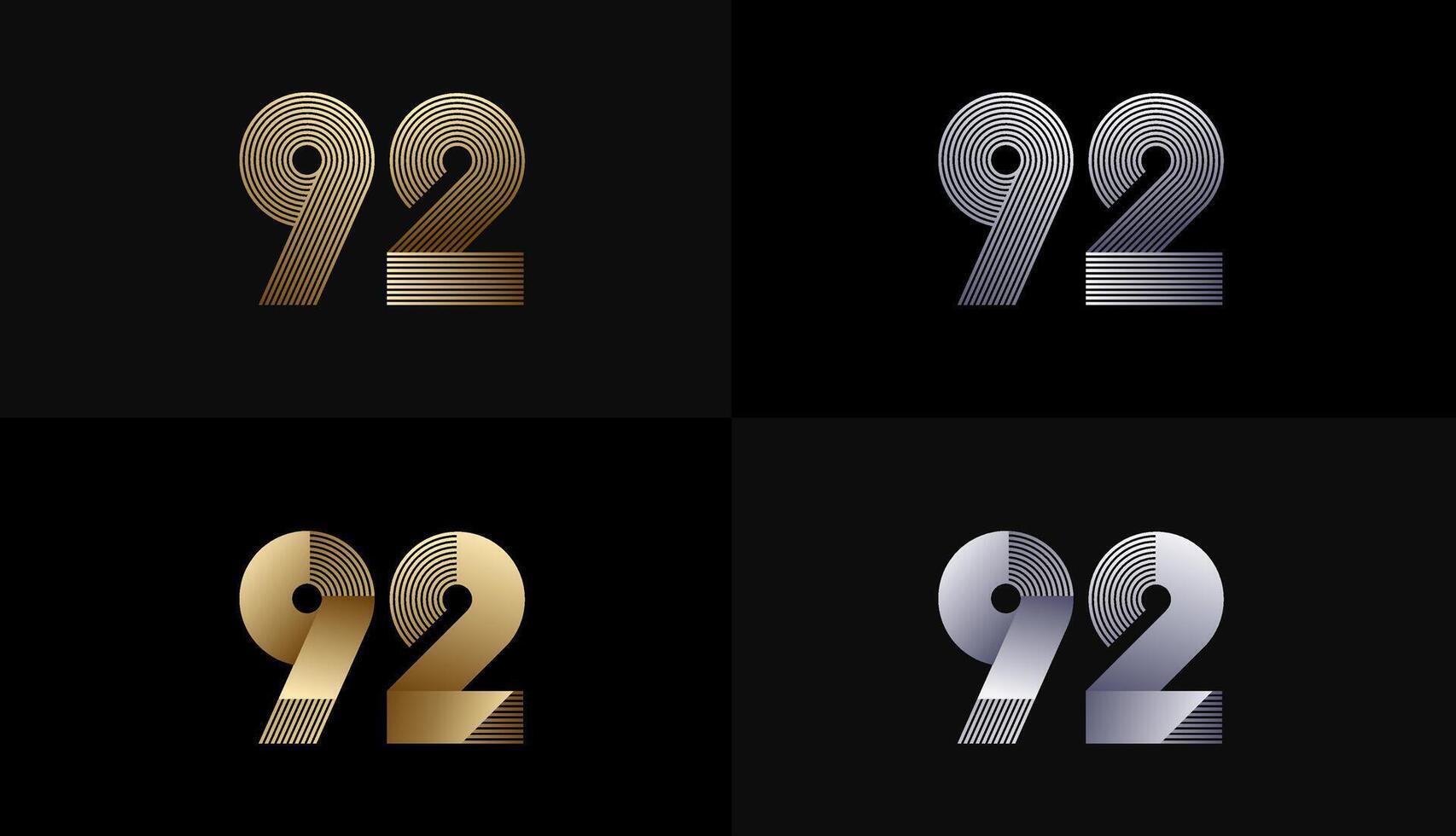 Number Design Line Stripes in Luxury Gold 92th, 92th Years Anniversary with Gold Metallic Line ,Luxury, Line and shape concept. vector
