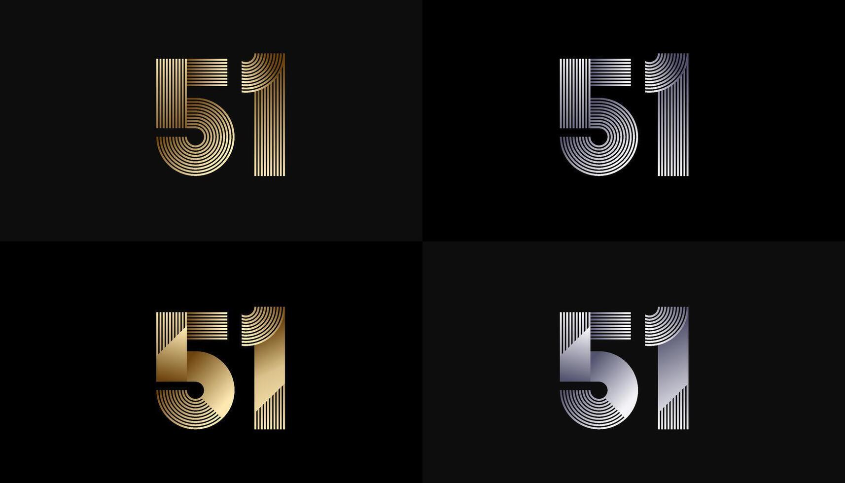 Number Design Line Stripes in Luxury Gold 51th, 51th Years Anniversary with Gold Metallic Line ,Luxury, Line and shape concept. vector