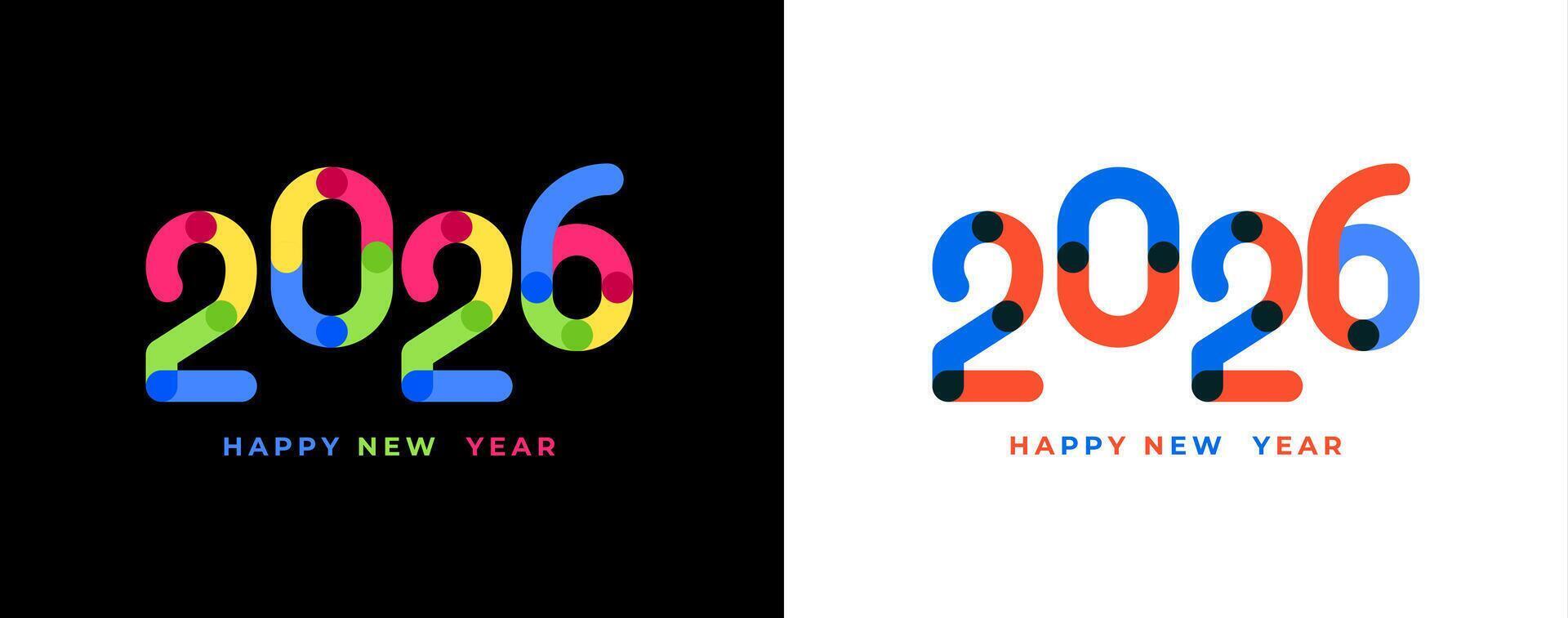 Happy New Year 2026 minimalist overlapping style with bright multicolour, celebration, greeting card, invitation, calendar concept. Design template post new year 2026. vector