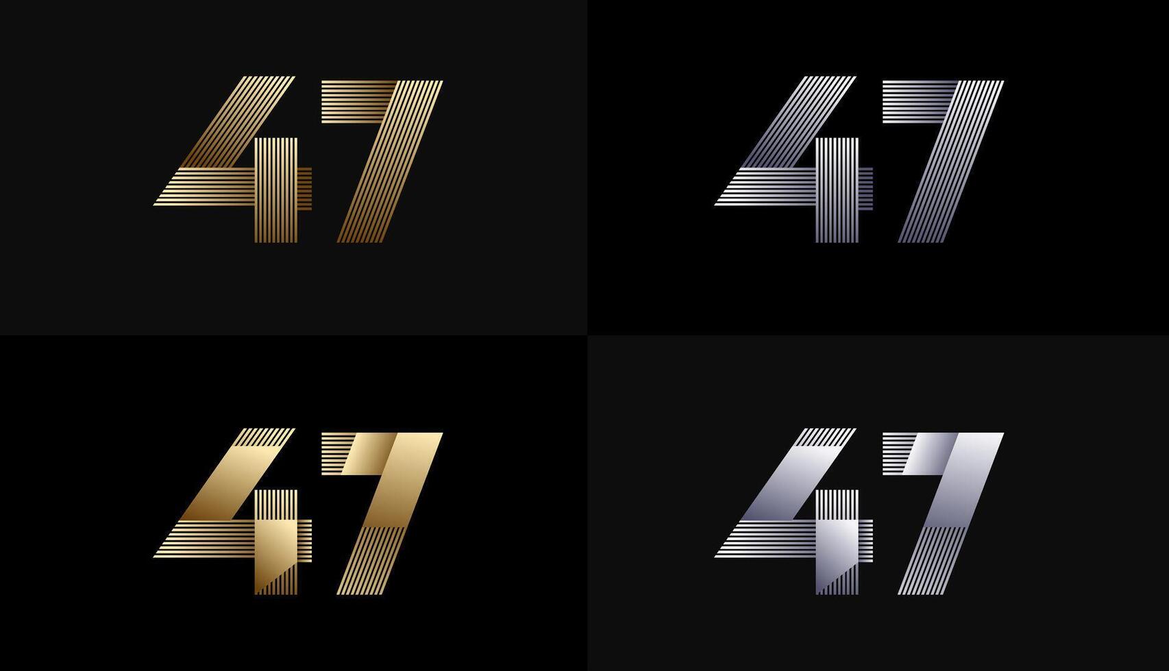 Number Design Line Stripes in Luxury Gold 47th, 47th Years Anniversary with Gold Metallic Line ,Luxury, Line and shape concept. vector