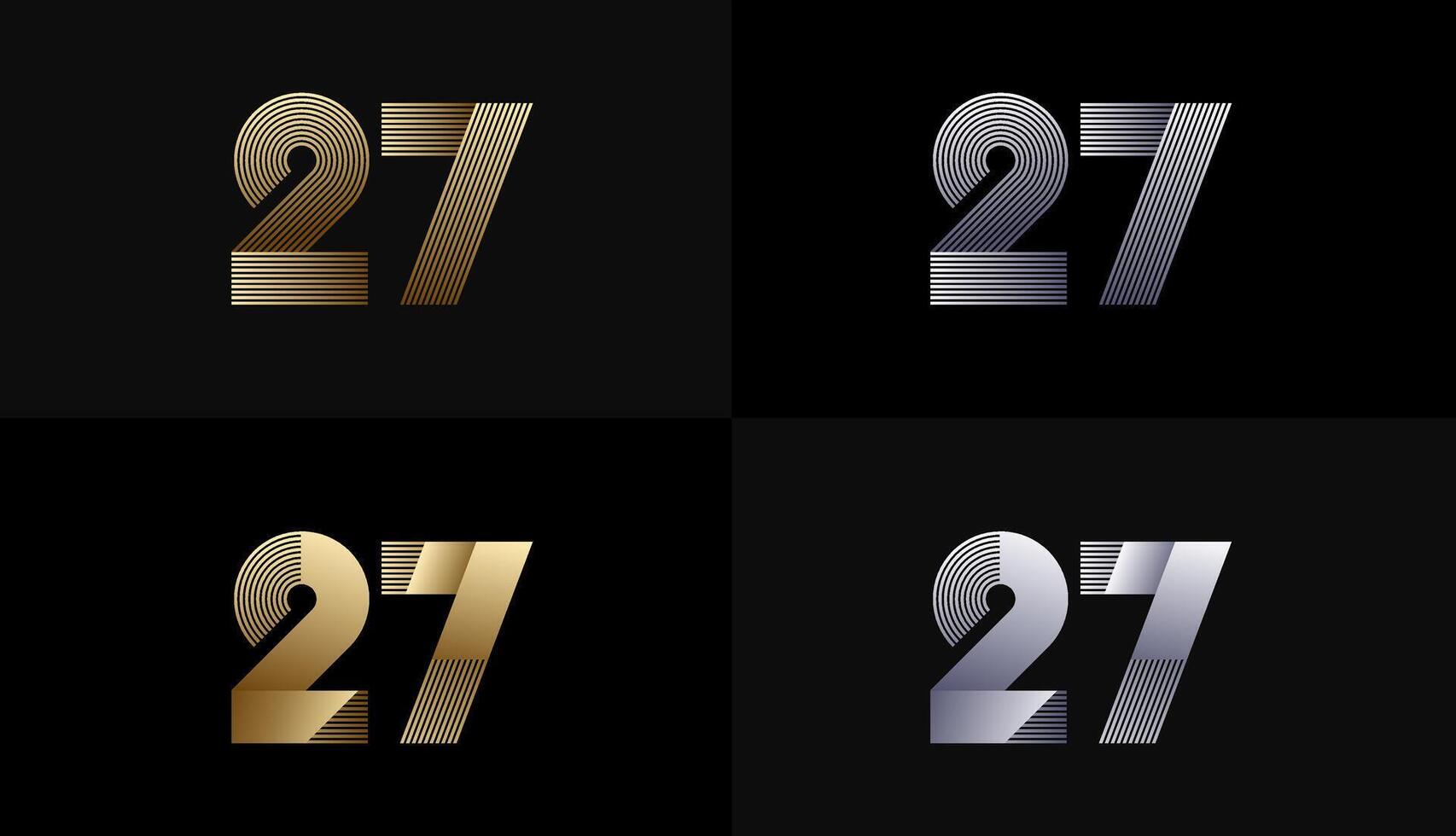 Number Design Line Stripes in Luxury Gold 27th, 27th Years Anniversary with Gold Metallic Line ,Luxury, Line and shape concept. vector