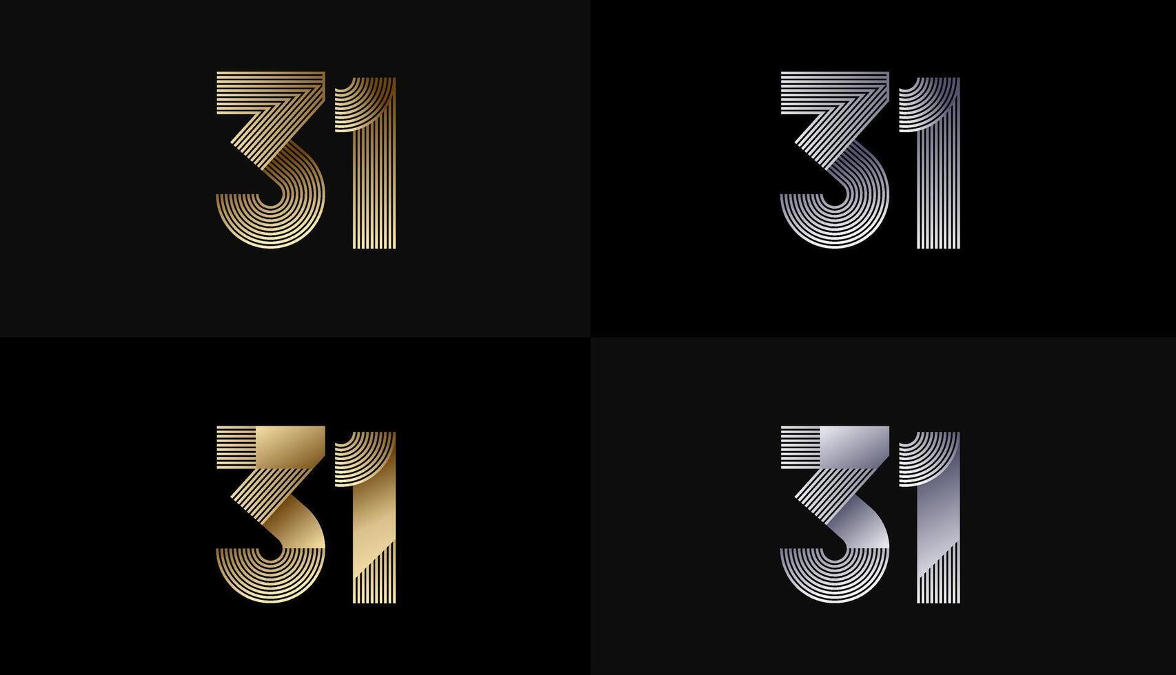 Number Design Line Stripes in Luxury Gold 31th, 31th Years Anniversary with Gold Metallic Line ,Luxury, Line and shape concept. vector