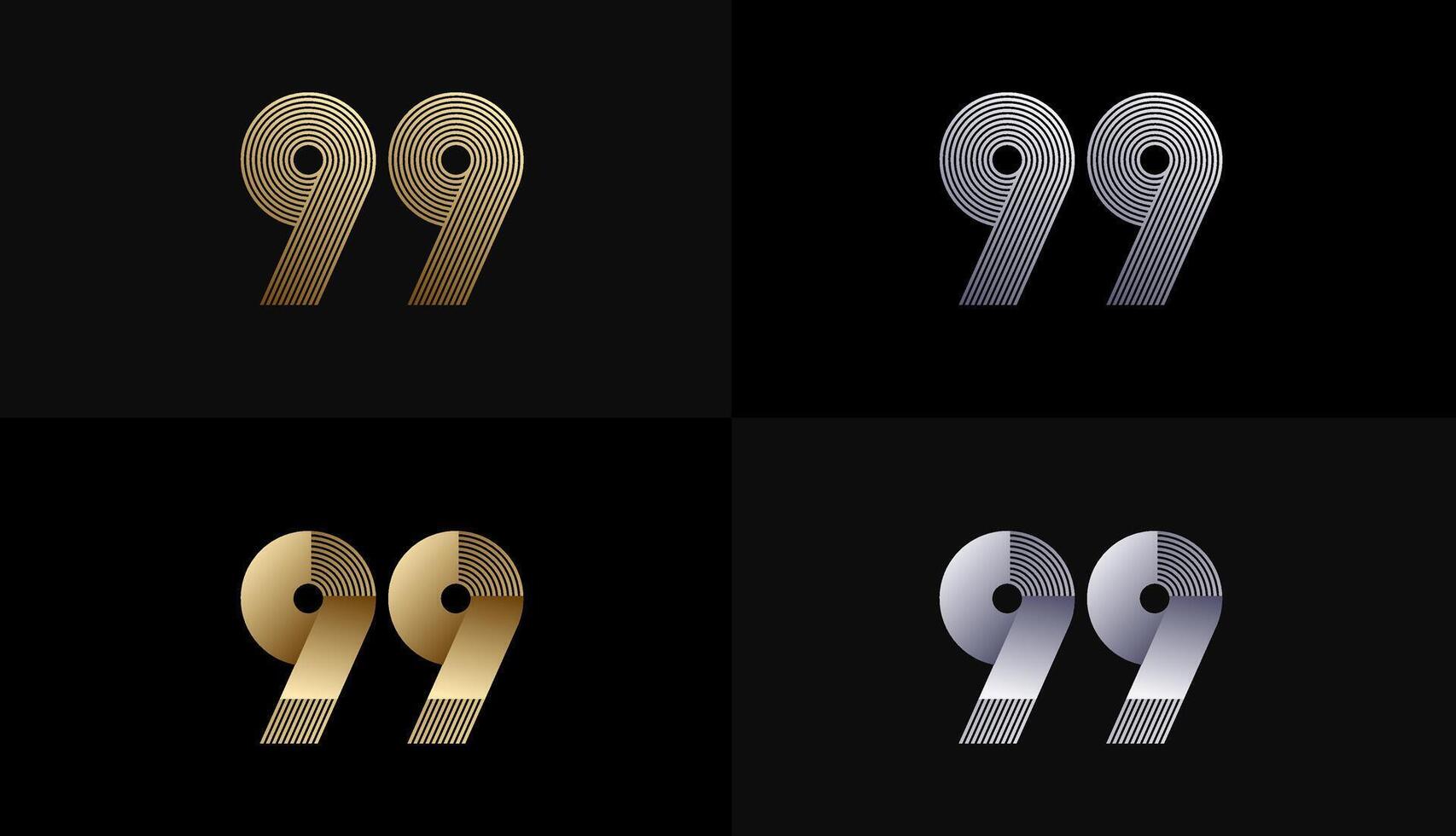 Number Design Line Stripes in Luxury Gold 99th, 99th Years Anniversary with Gold Metallic Line ,Luxury, Line and shape concept. vector