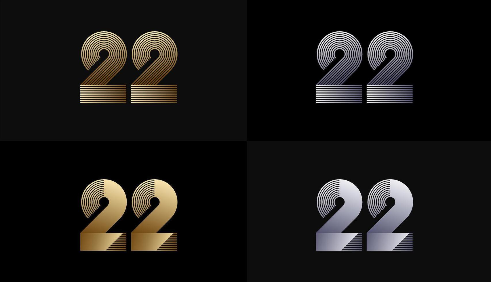 Number Design Line Stripes in Luxury Gold 22th, 22th Years Anniversary with Gold Metallic Line ,Luxury, Line and shape concept. vector