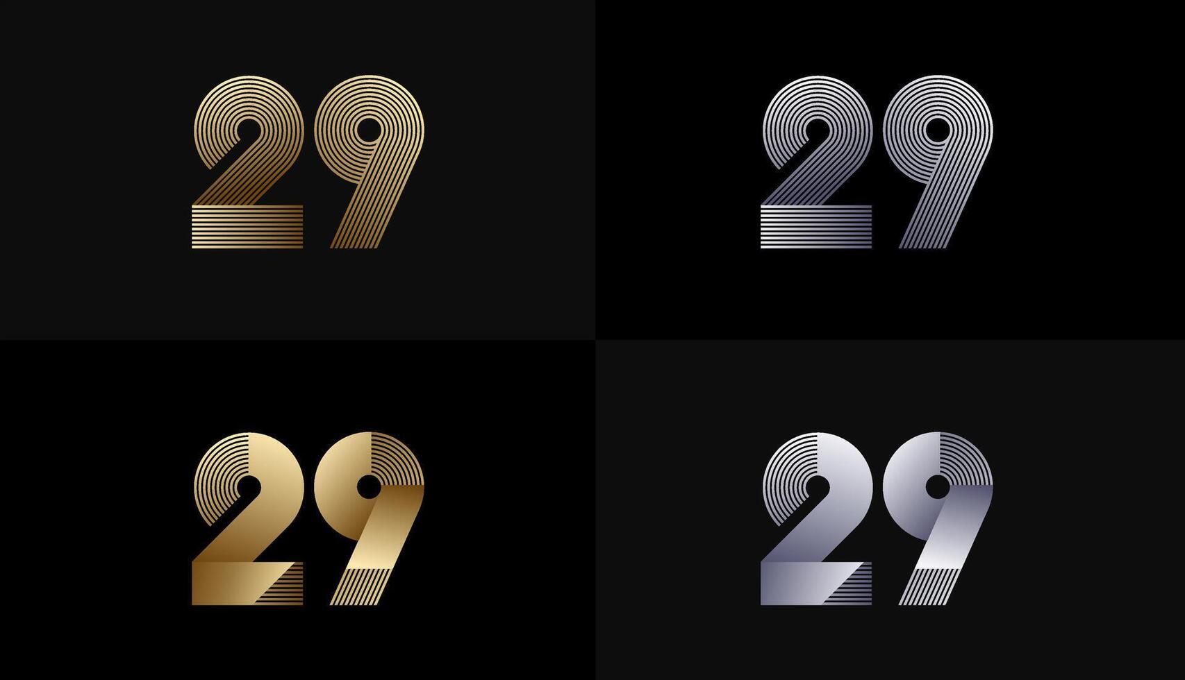 Number Design Line Stripes in Luxury Gold 29th, 29th Years Anniversary with Gold Metallic Line ,Luxury, Line and shape concept. vector