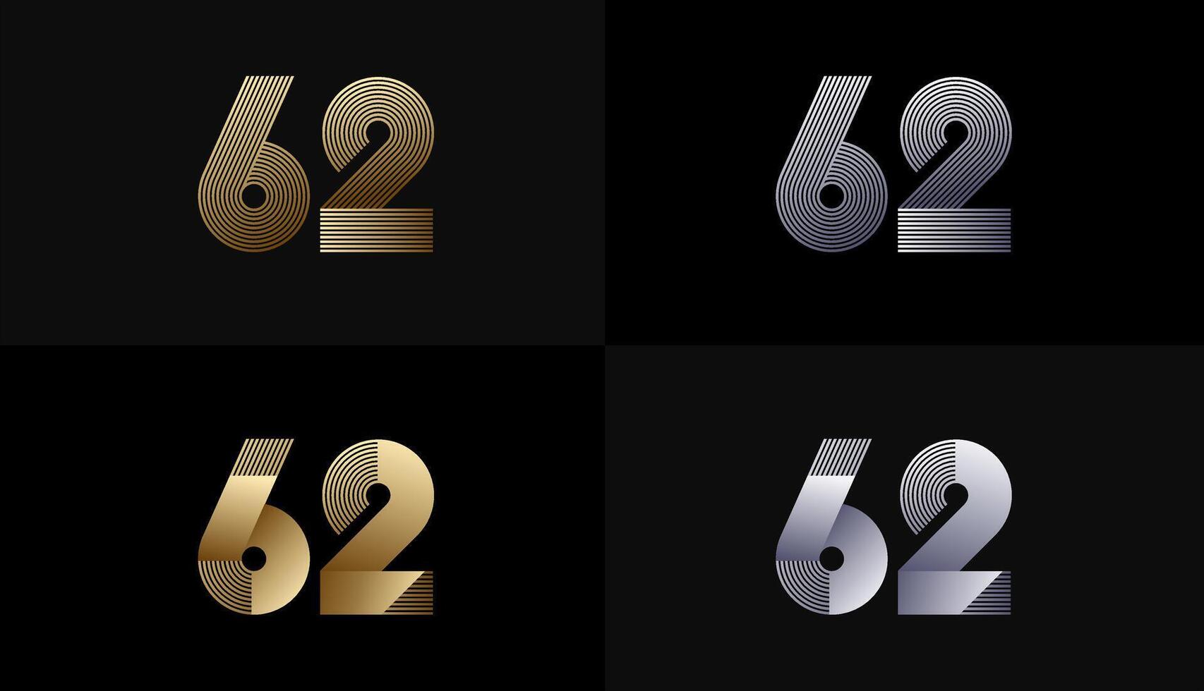 Number Design Line Stripes in Luxury Gold 62th, 62th Years Anniversary with Gold Metallic Line ,Luxury, Line and shape concept. vector