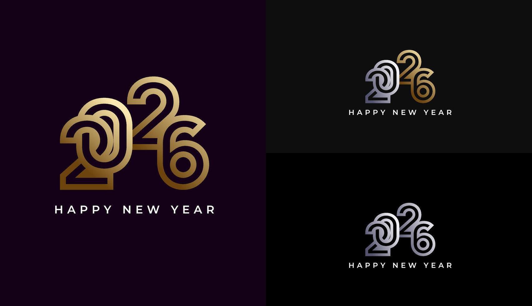 Happy New Year 2026 minimalist geometric shapes in gold. celebration, greeting card, invitation, calendar concept. Design template post new year 2026. vector