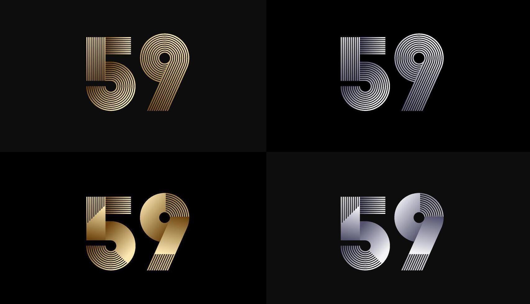 Number Design Line Stripes in Luxury Gold 59th, 59th Years Anniversary with Gold Metallic Line ,Luxury, Line and shape concept. vector