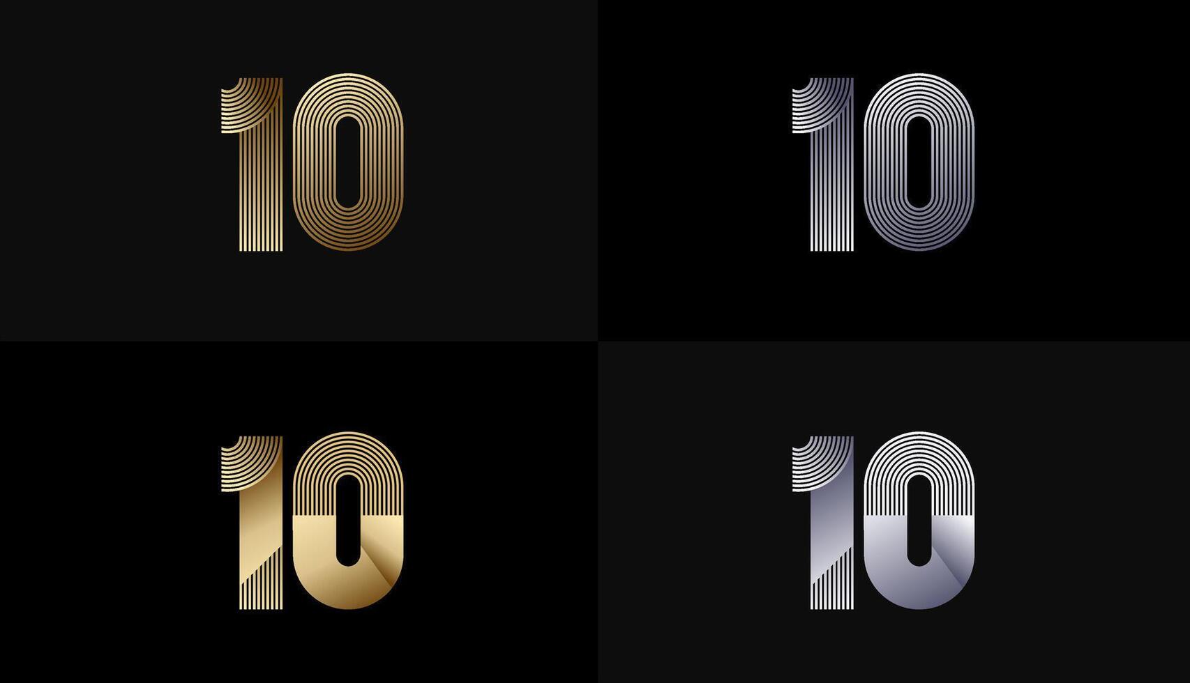 Number Design Line Stripes in Luxury Gold 10th, 10th Years Anniversary with Gold Metallic Line ,Luxury, Line and shape concept. vector