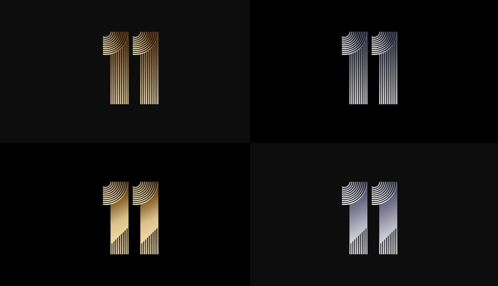Number Design Line Stripes in Luxury Gold 11th, 11th Years Anniversary with Gold Metallic Line ,Luxury, Line and shape concept. vector