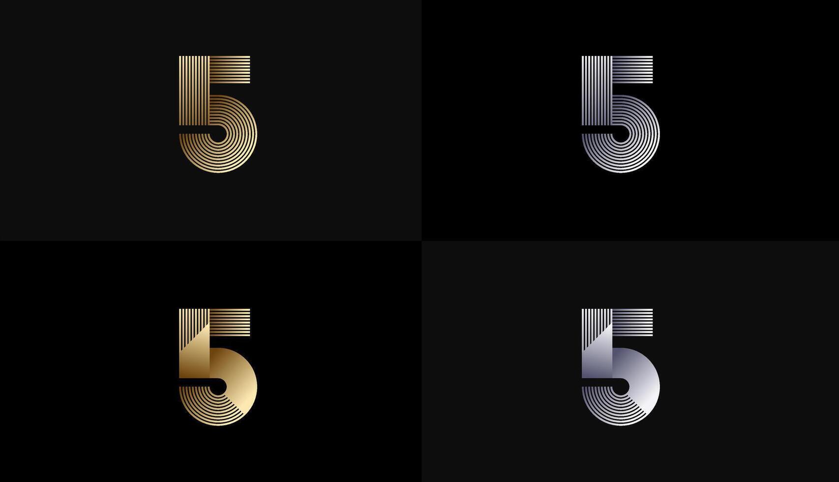Number Design Line Stripes in Luxury Gold 5th, 5th Years Anniversary with Gold Metallic Line ,Luxury, Line and shape concept. vector