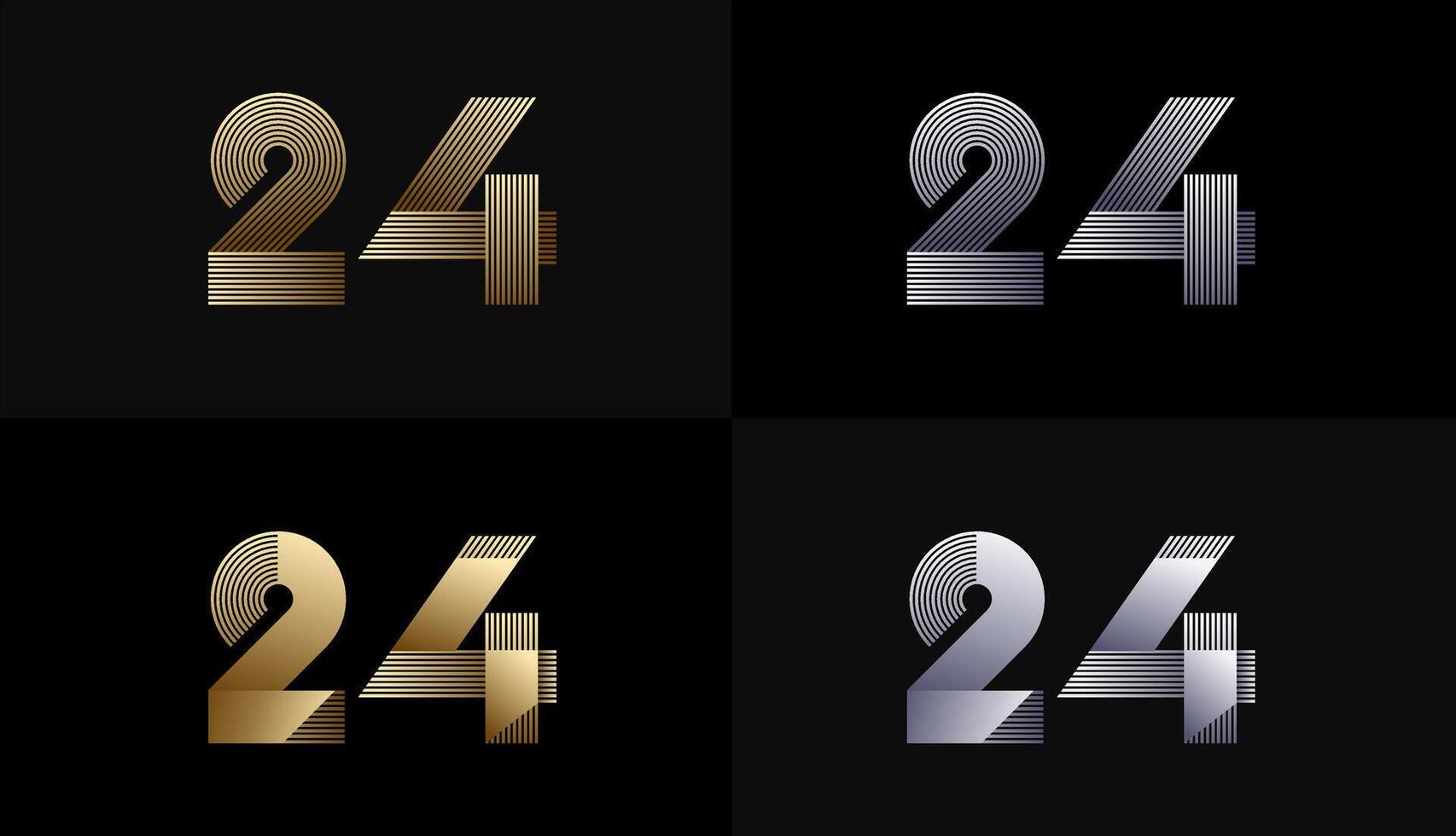 Number Design Line Stripes in Luxury Gold 24th, 24th Years Anniversary with Gold Metallic Line ,Luxury, Line and shape concept. vector