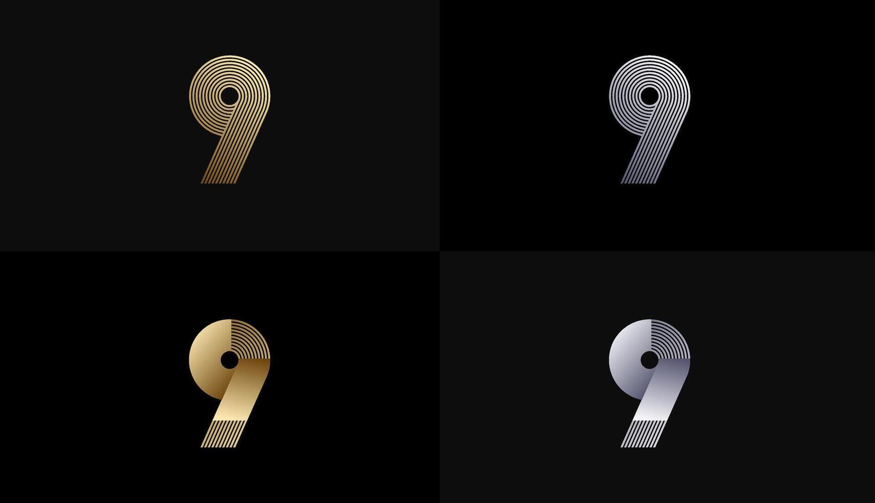 Number Design Line Stripes in Luxury Gold 9th, 9th Years Anniversary with Gold Metallic Line ,Luxury, Line and shape concept. vector