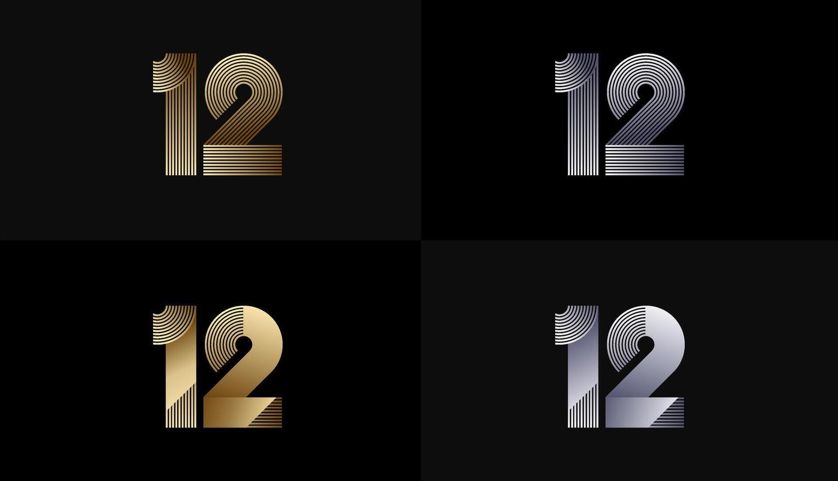 Number Design Line Stripes in Luxury Gold 12th, 12th Years Anniversary with Gold Metallic Line ,Luxury, Line and shape concept. vector