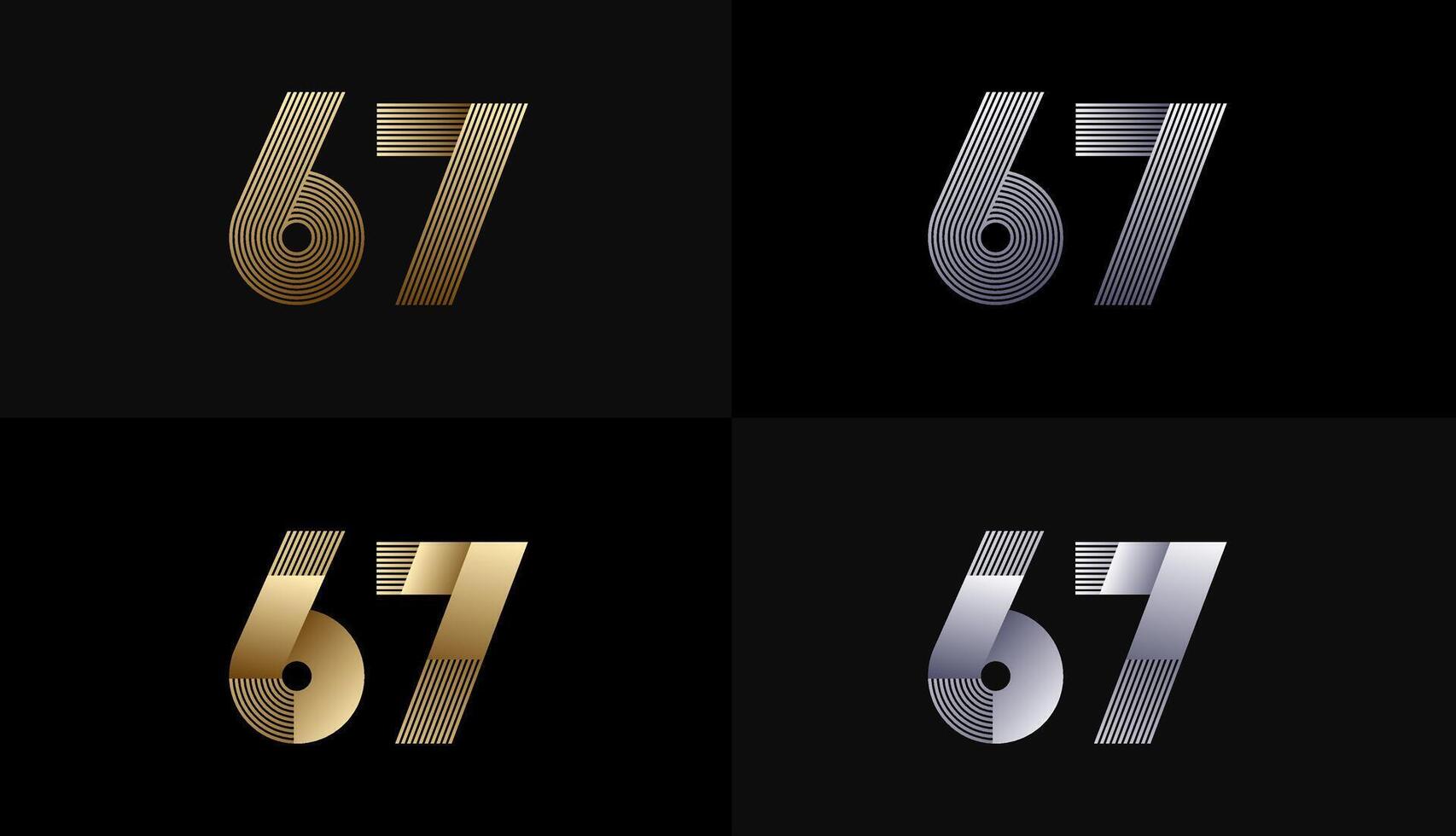 Number Design Line Stripes in Luxury Gold 67th, 67th Years Anniversary with Gold Metallic Line ,Luxury, Line and shape concept. vector