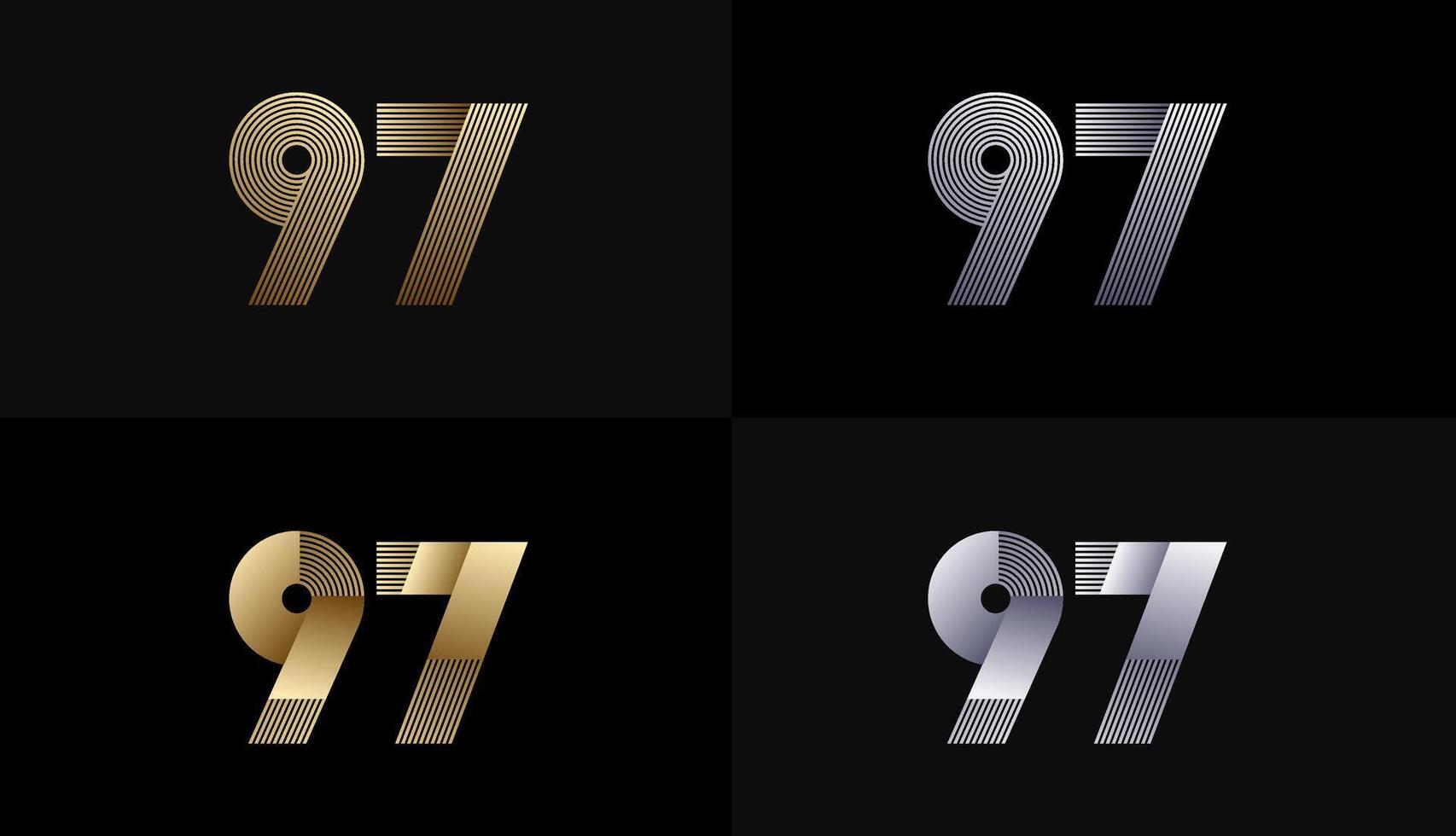 Number Design Line Stripes in Luxury Gold 97th, 97th Years Anniversary with Gold Metallic Line ,Luxury, Line and shape concept. vector
